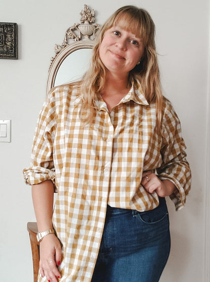 WOMAN WITHIN YELLOW GINGHAM BUTTON DOWN SIZE 2X