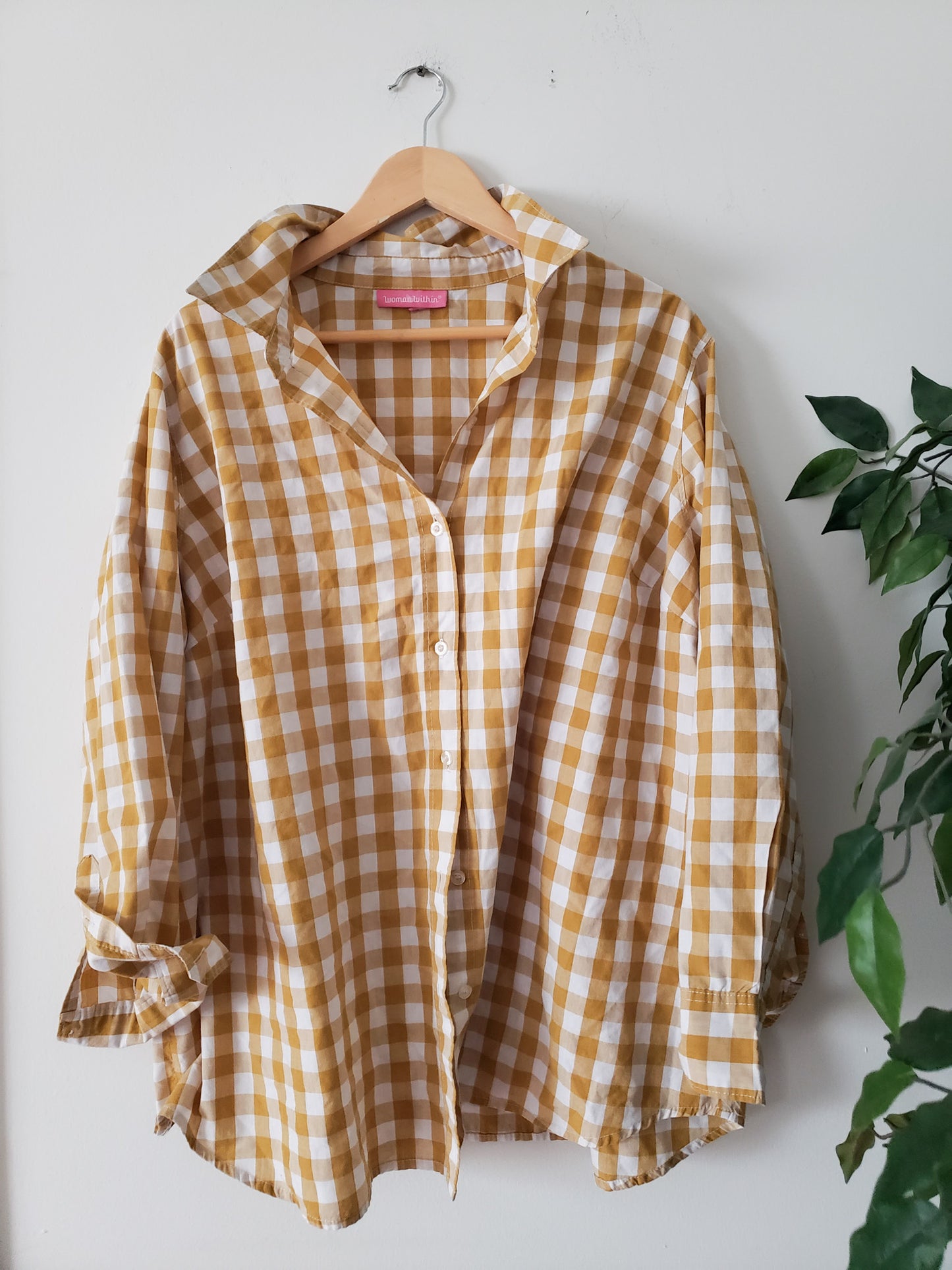 WOMAN WITHIN YELLOW GINGHAM BUTTON DOWN SIZE 2X