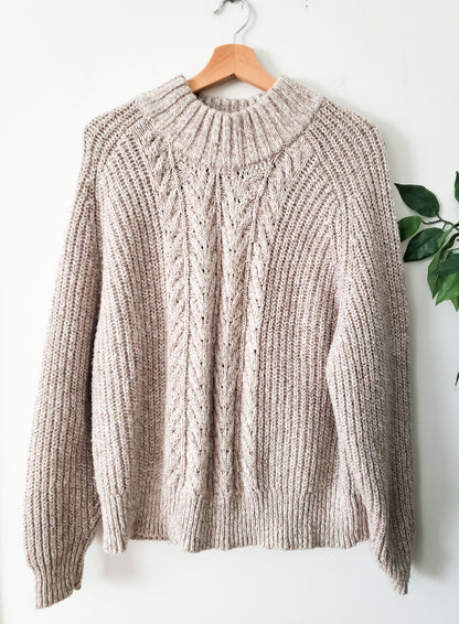 TIME AND TRUE OATMEAL CABLE KNIT SWEATER SIZE XL