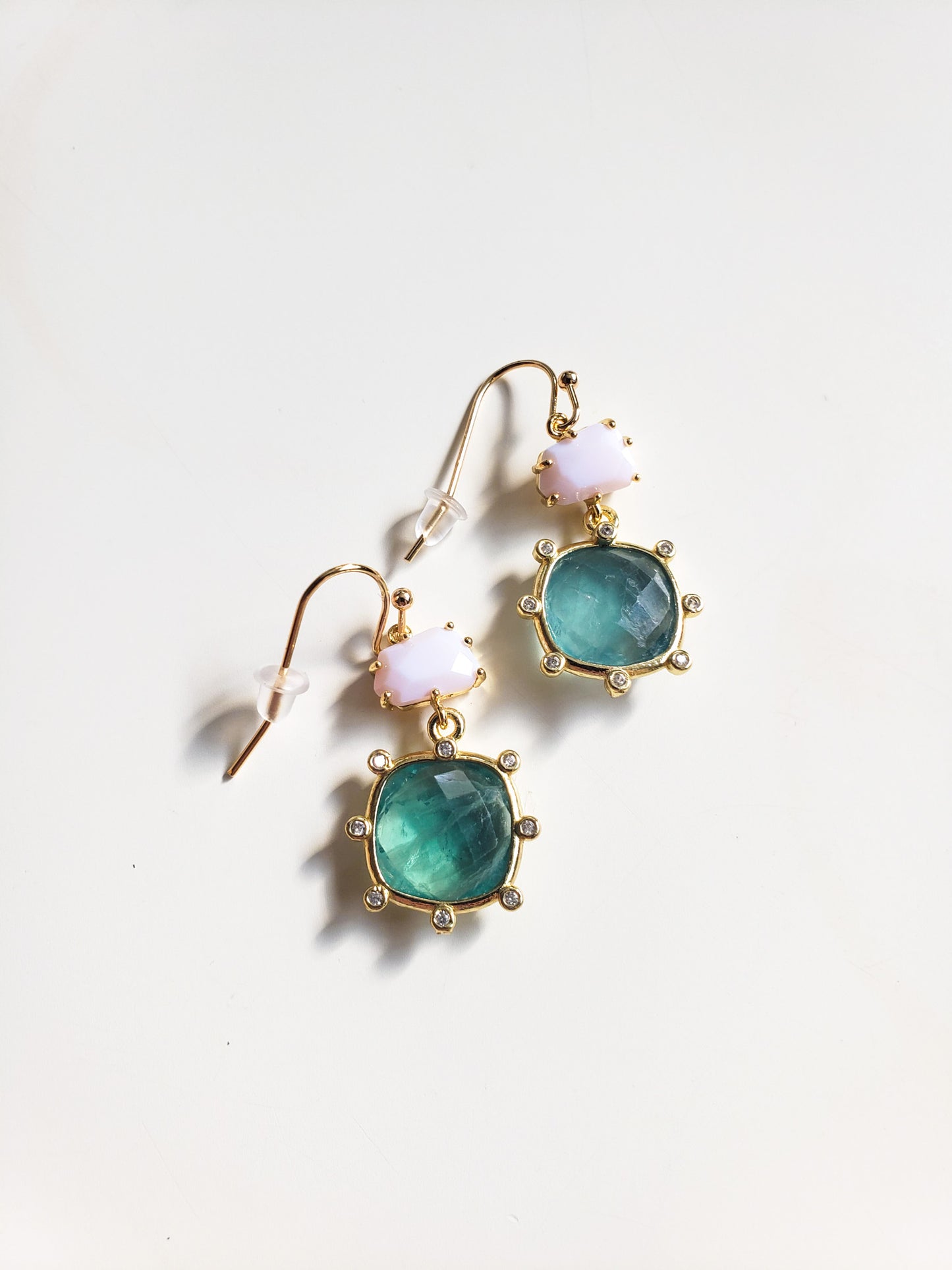 Blush and Green Stone Earrings