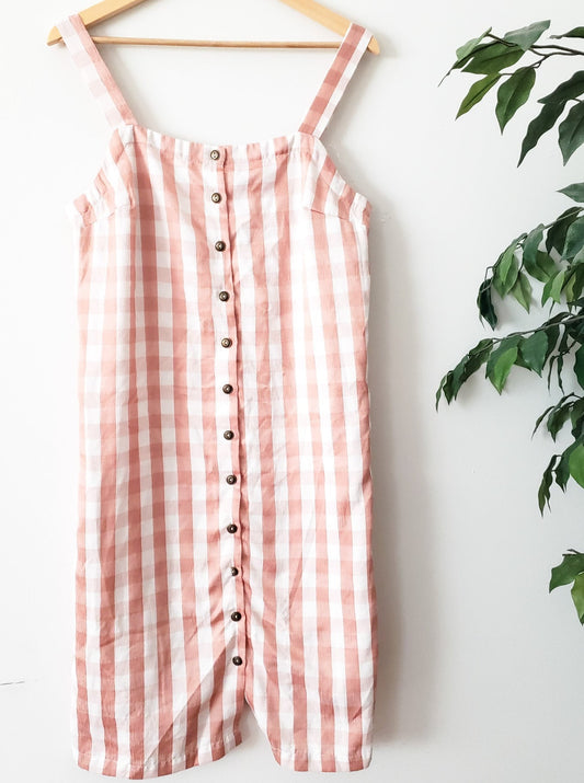MODCLOTH PINK AND WHITE GINGHAM BUTTON FRONT DRESS SIZE MEDIUM