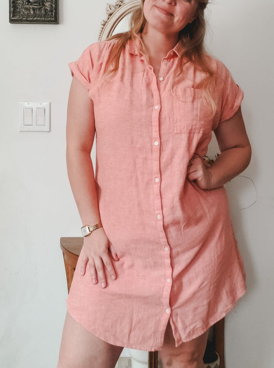 OLD NAVY CORAL SHIRT DRESS SIZE LARGE