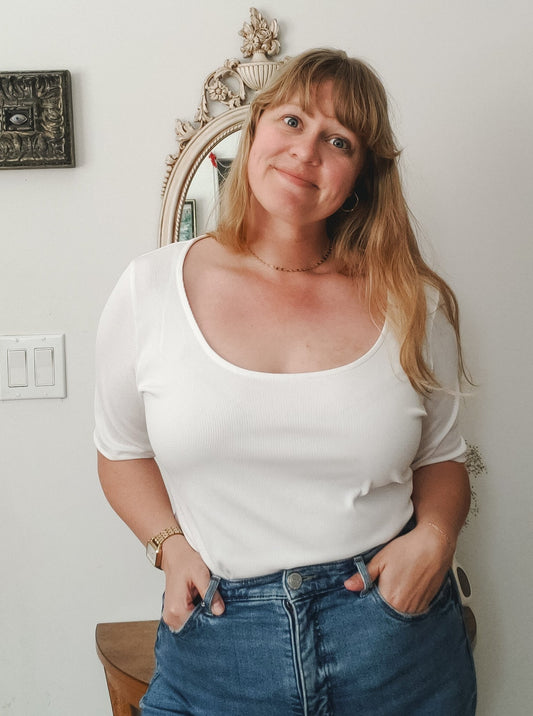 H&M WHITE RIBBED TOP SIZE XL
